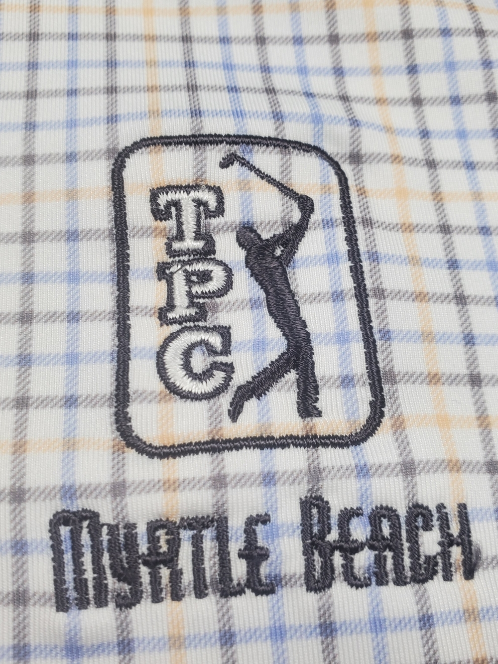 Greg Norman ML75 Stretch Golf Shirt XL TPC Myrtle Beach Plaid Play Dry Performan